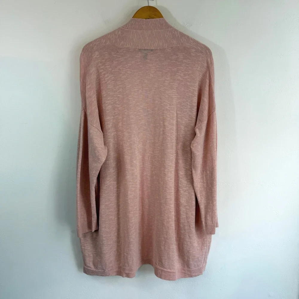 Eileen Fisher Cardigan XL Pink Organic Linen Open Front Minimalist Lagenlook